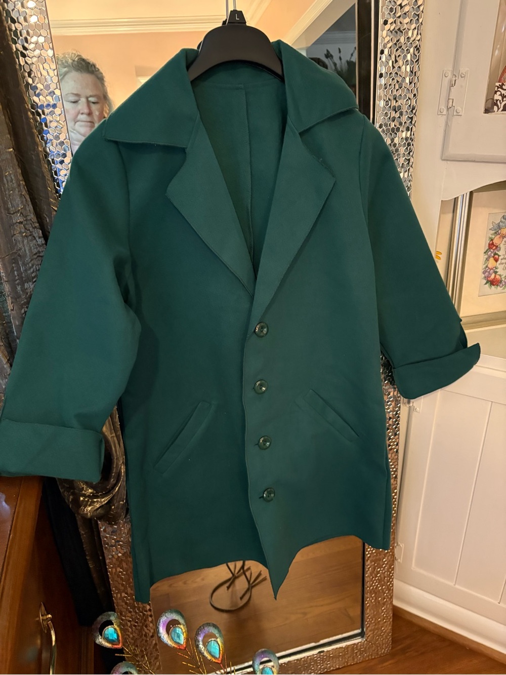 Green Vintage-Style Button Front Coat